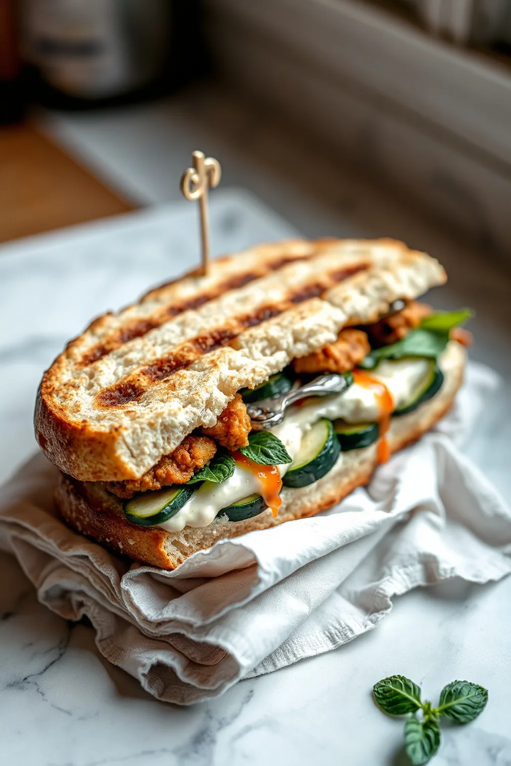 Fried Zucchini And Mint Panini Recipe